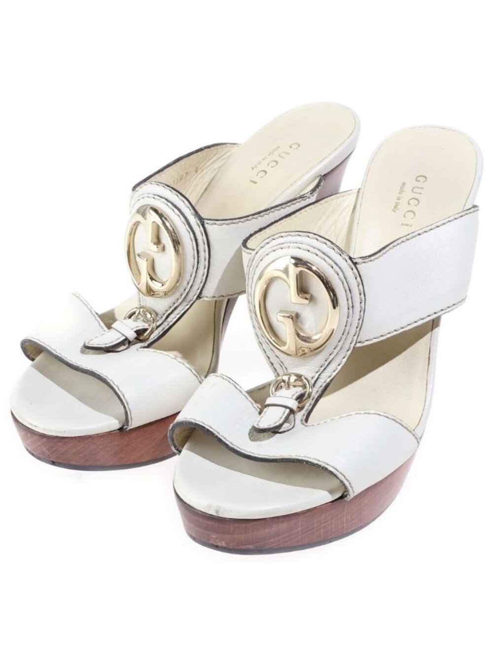Gucci Interlocking G Leather Sandals White